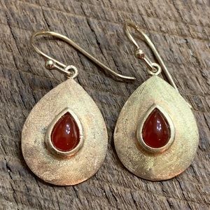 925 Sterling Gold Tone Red Carnelian Stone Earrings